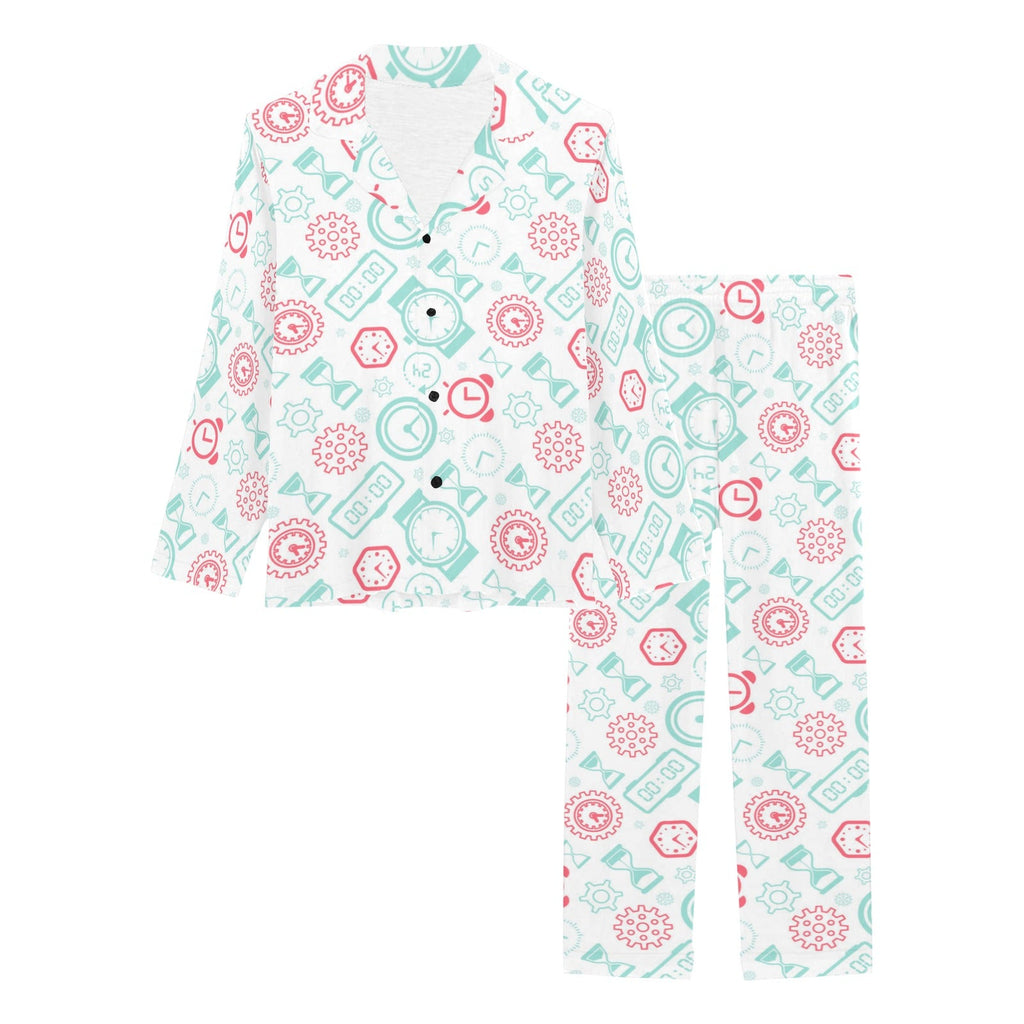 Clock time pattern blackground Women's Long Pajama Set