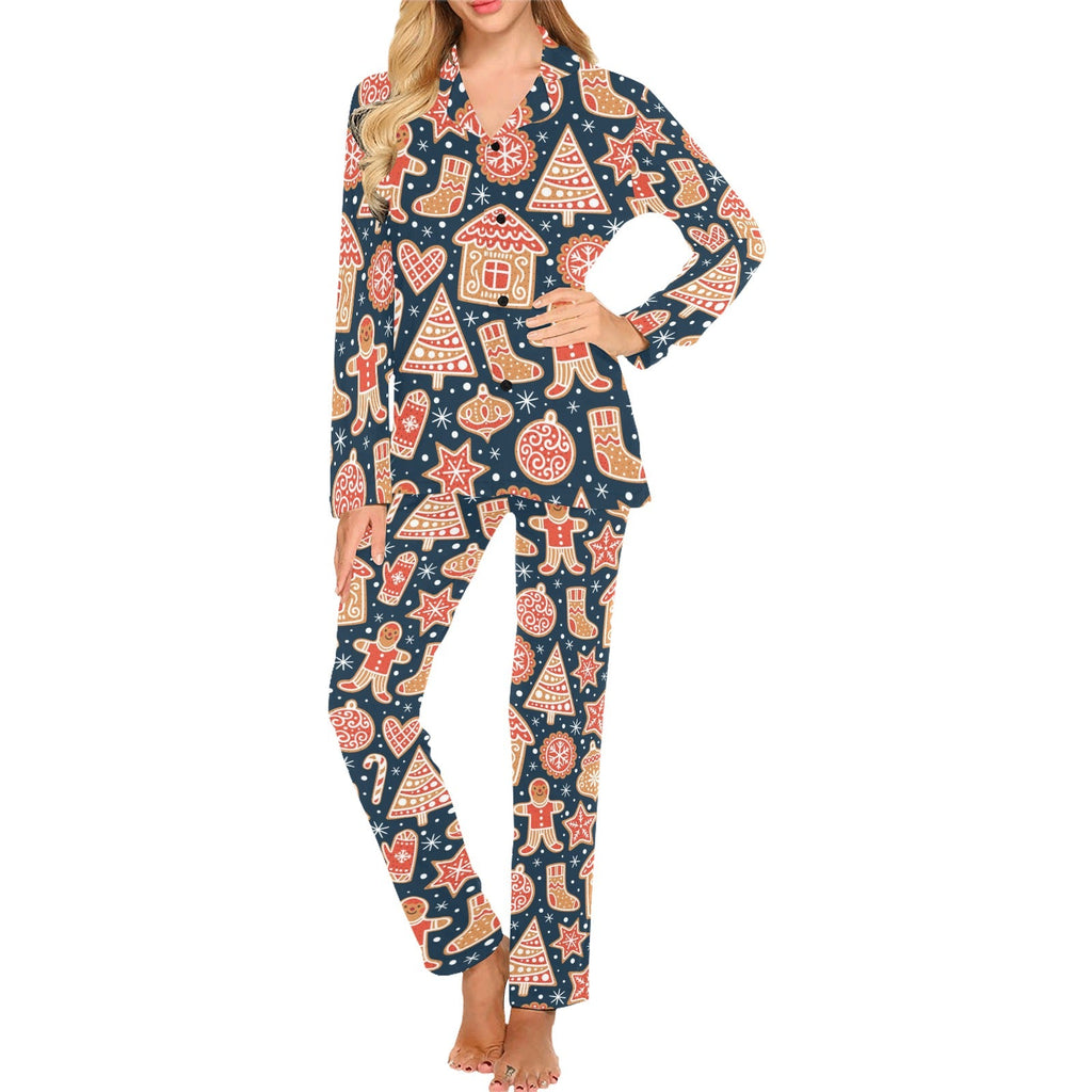 Christmas gingerbread cookie pattern Women's Long Pajama Set