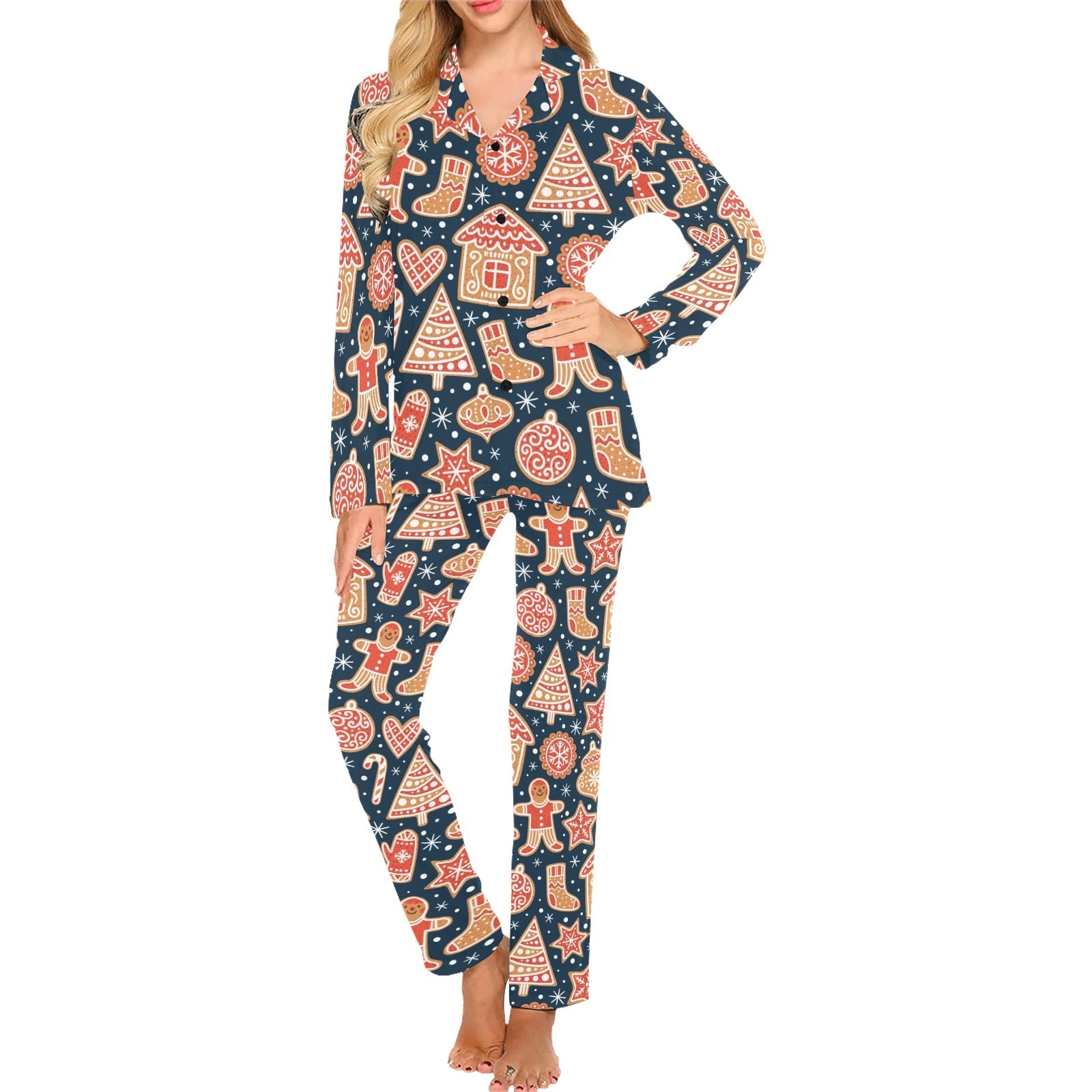 Christmas gingerbread cookie pattern Women's Long Pajama Set