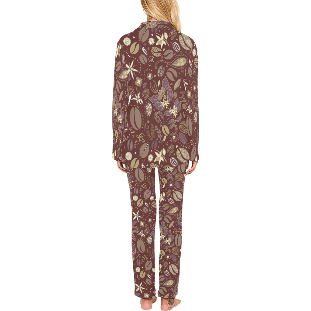 Coffee bean flower pattern Women's Long Pajama Set