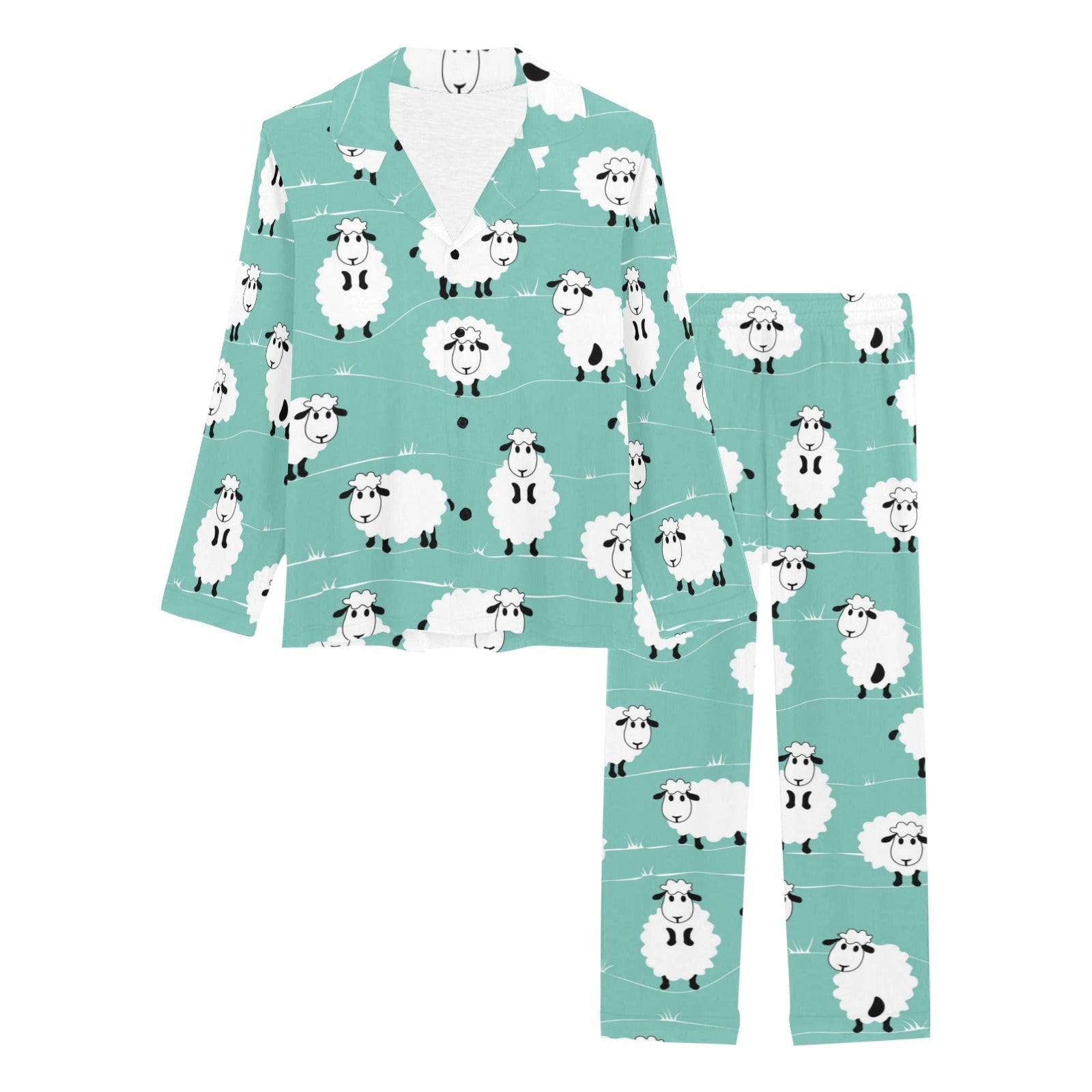 Cute sheep green background Women's Long Pajama Set