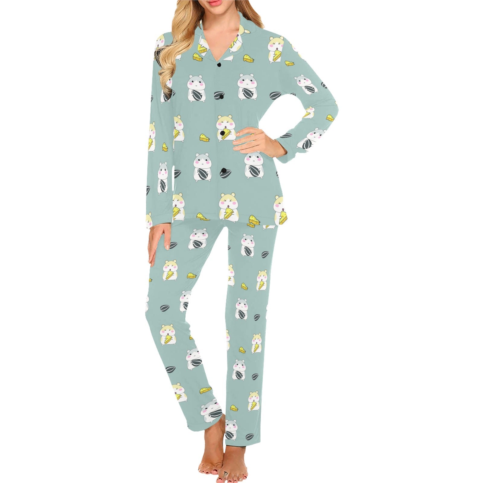Cute hamster cheese pattern Women's Long Pajama Set