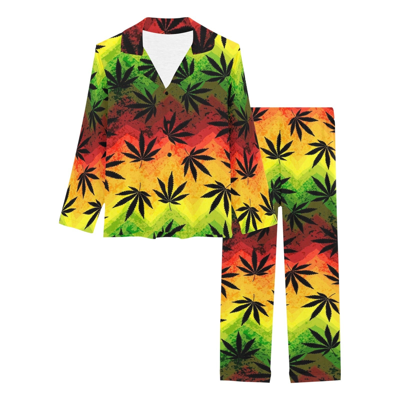 Canabis Marijuana Weed Pattern Print Design 03 Women's Long Pajama Set