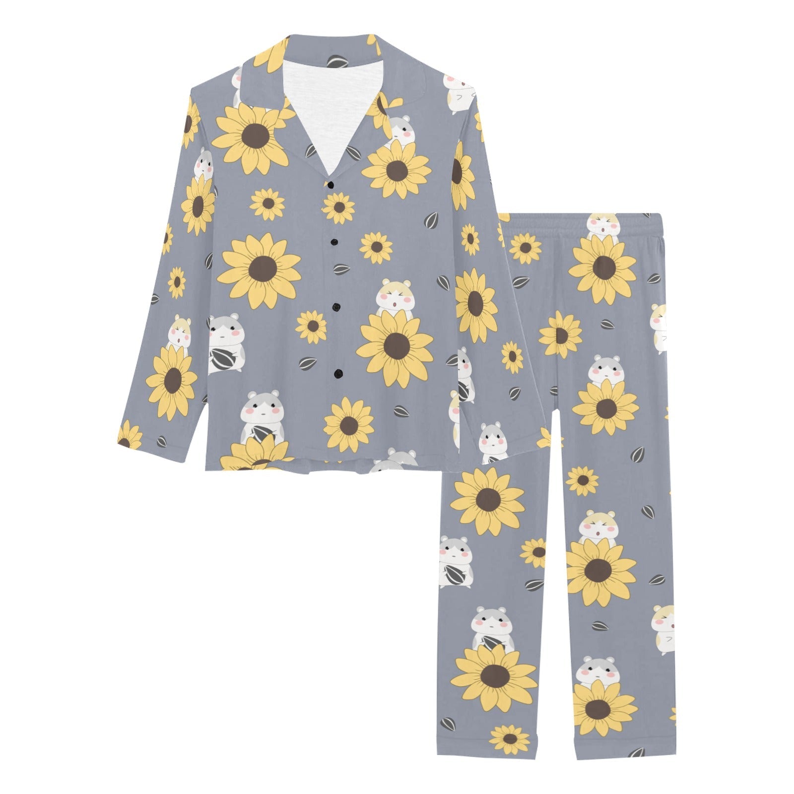 Cute hamster sunflower pattern background Women's Long Pajama Set