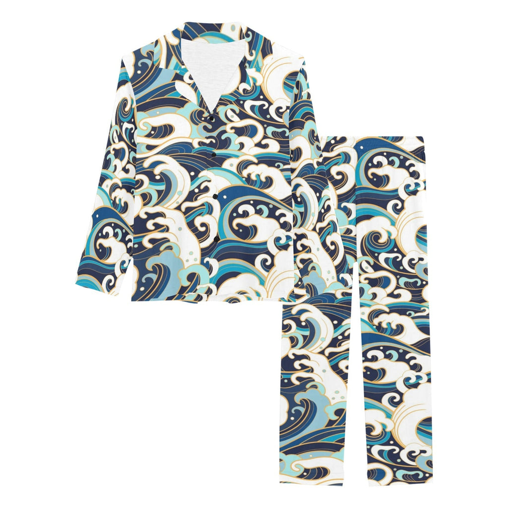 Japanese wave pattern Women's Long Pajama Set