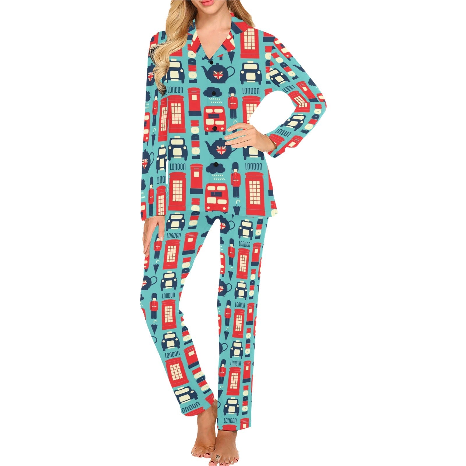 British Pattern Print Design 04 Women's Long Pajama Set