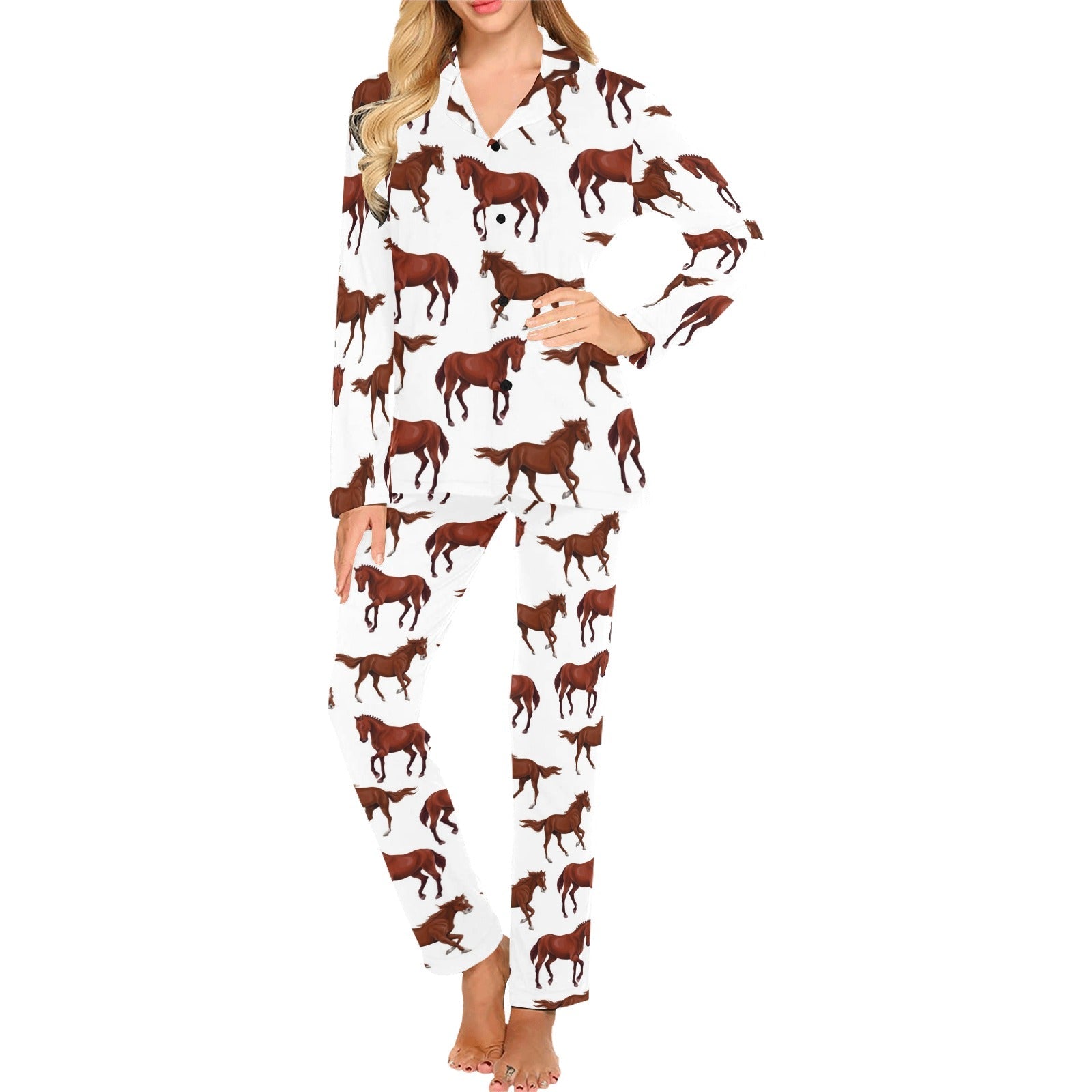 Horses running pattern background Women's Long Pajama Set