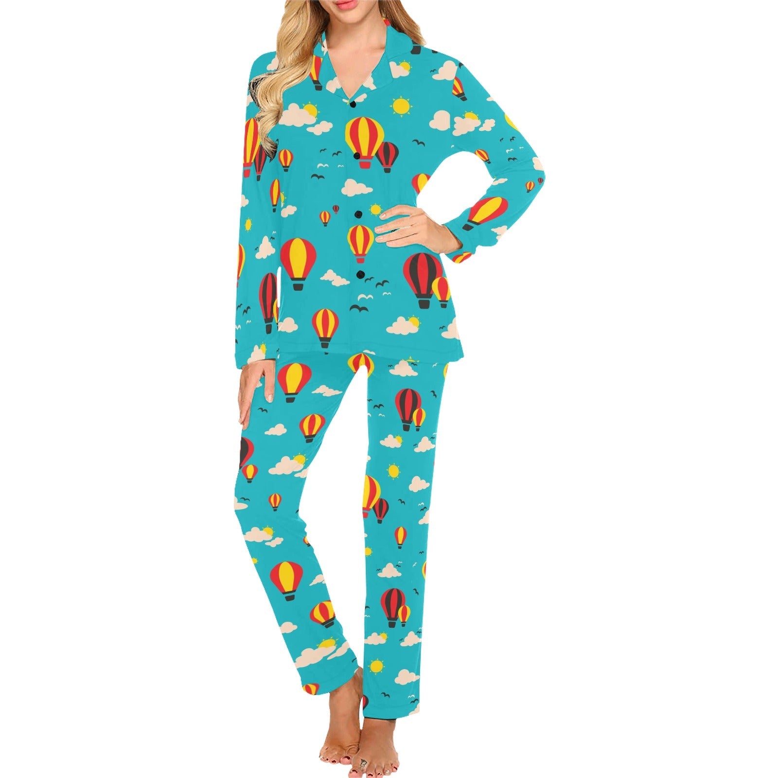 Hot Air Balloon Sky Pattern Women's Long Pajama Set
