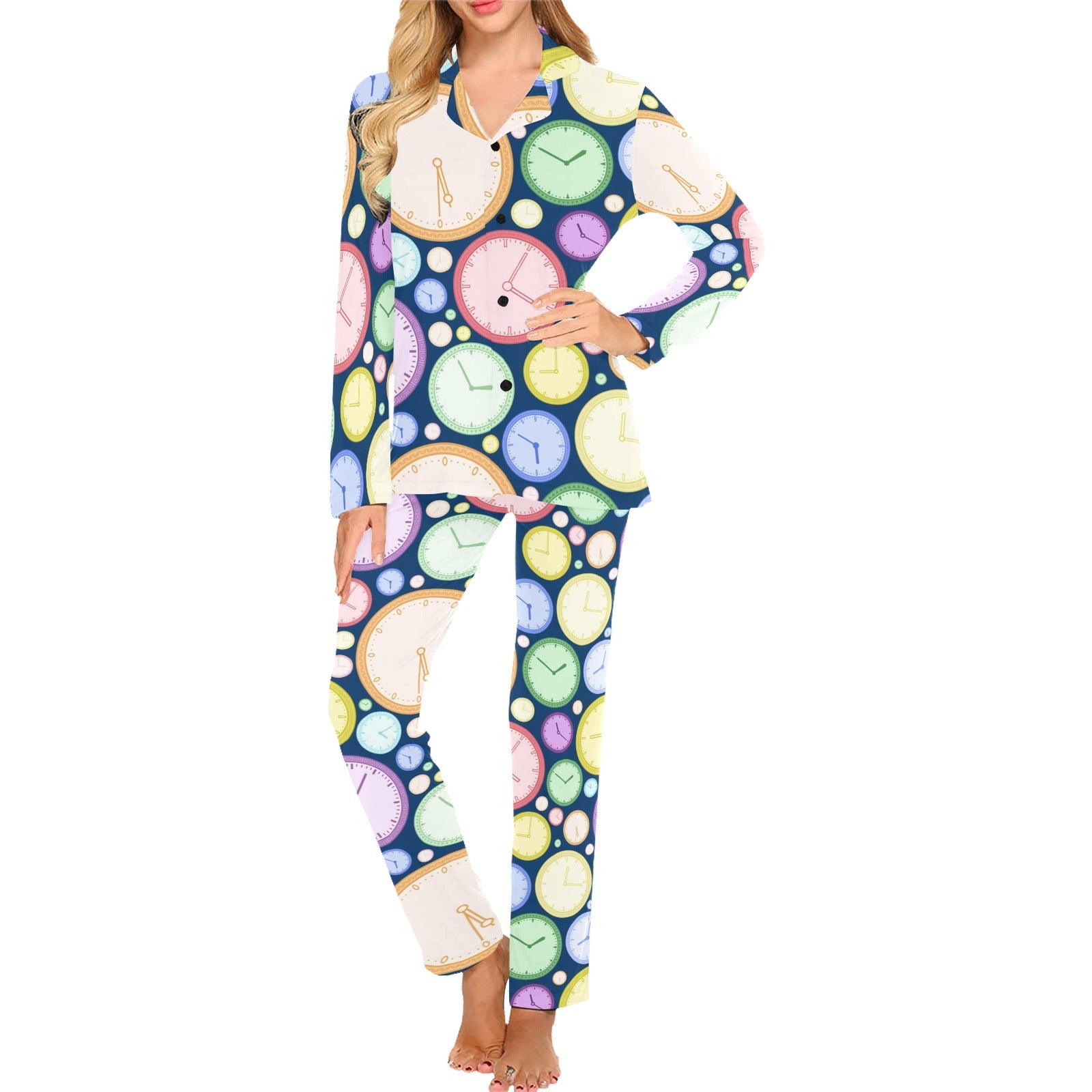 Colorful clock background Women's Long Pajama Set