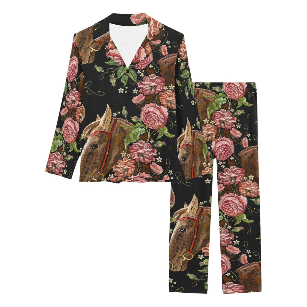 Horse head wild roses pattern Women's Long Pajama Set