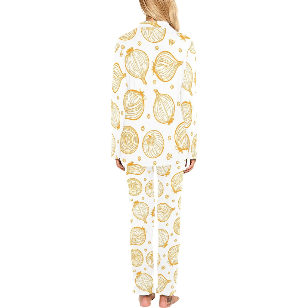 hand drawn onion pattern Women's Long Pajama Set