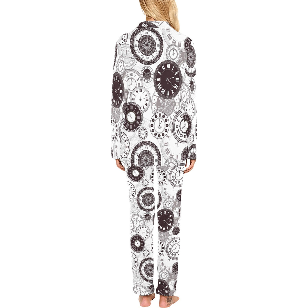 Classic vintage clock pattern Women's Long Pajama Set