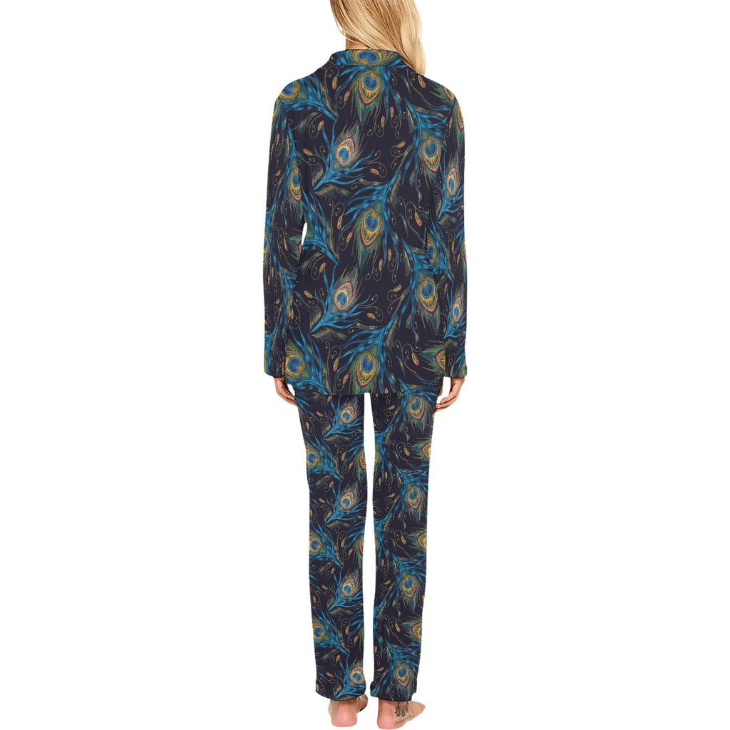 Beautiful peacock feather pattern Women's Long Pajama Set