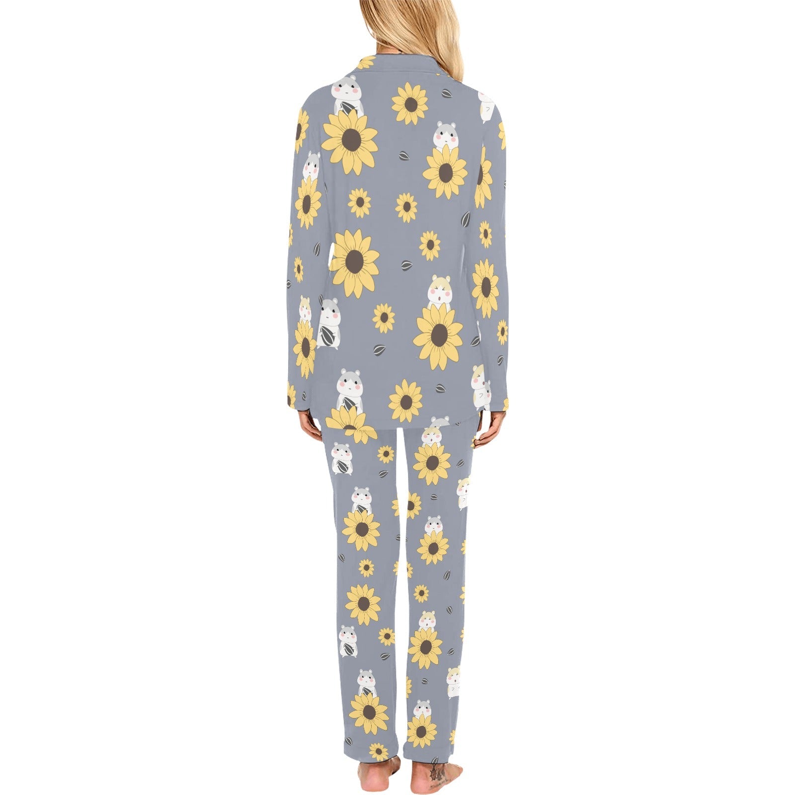 Cute hamster sunflower pattern background Women's Long Pajama Set
