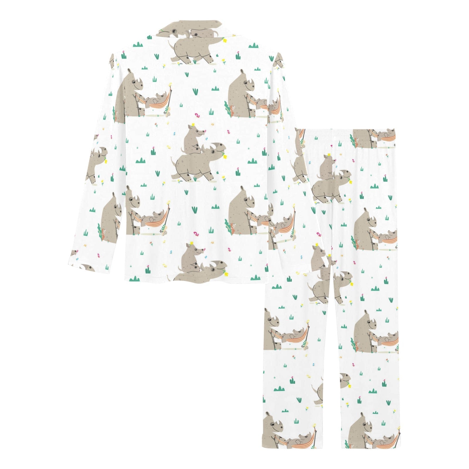 Cute Rhino pattern background Women's Long Pajama Set