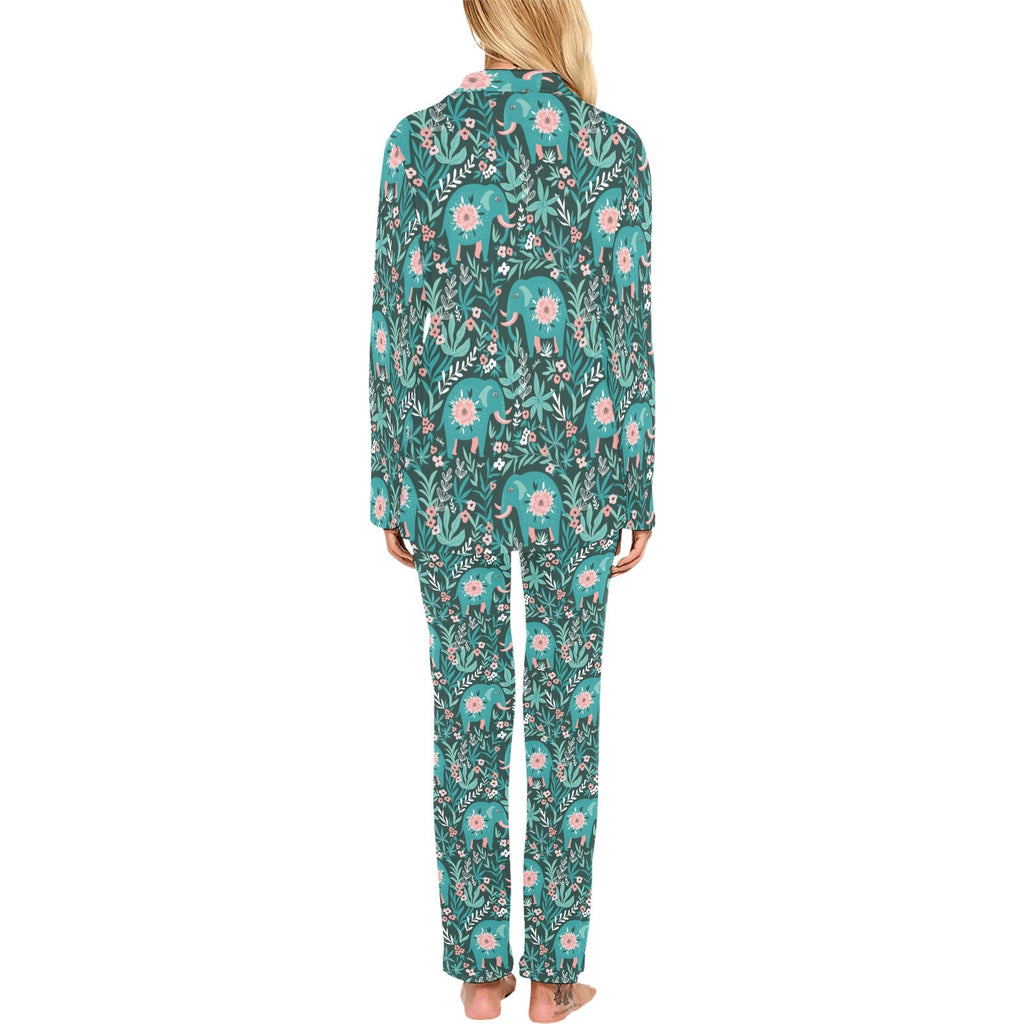 Elephants jungle pattern Women's Long Pajama Set