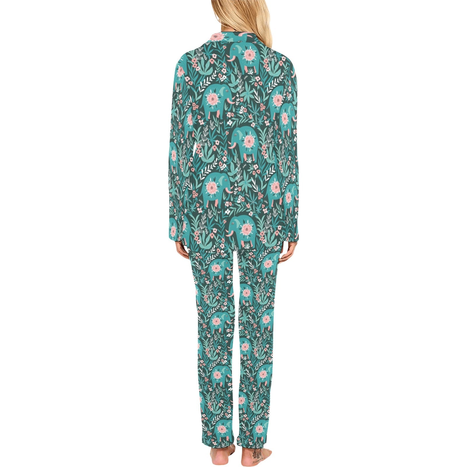 Elephants jungle pattern Women's Long Pajama Set
