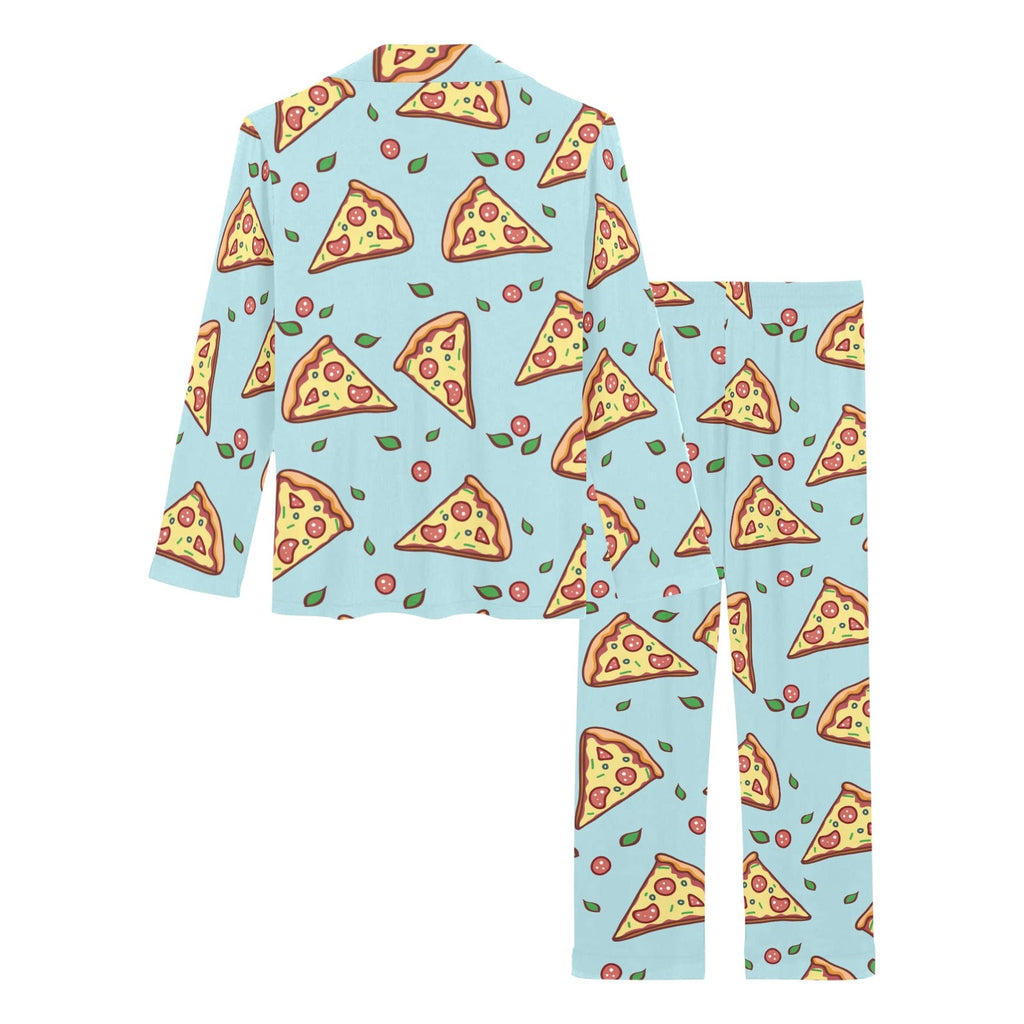 Hand drawn pizza blue background Women's Long Pajama Set
