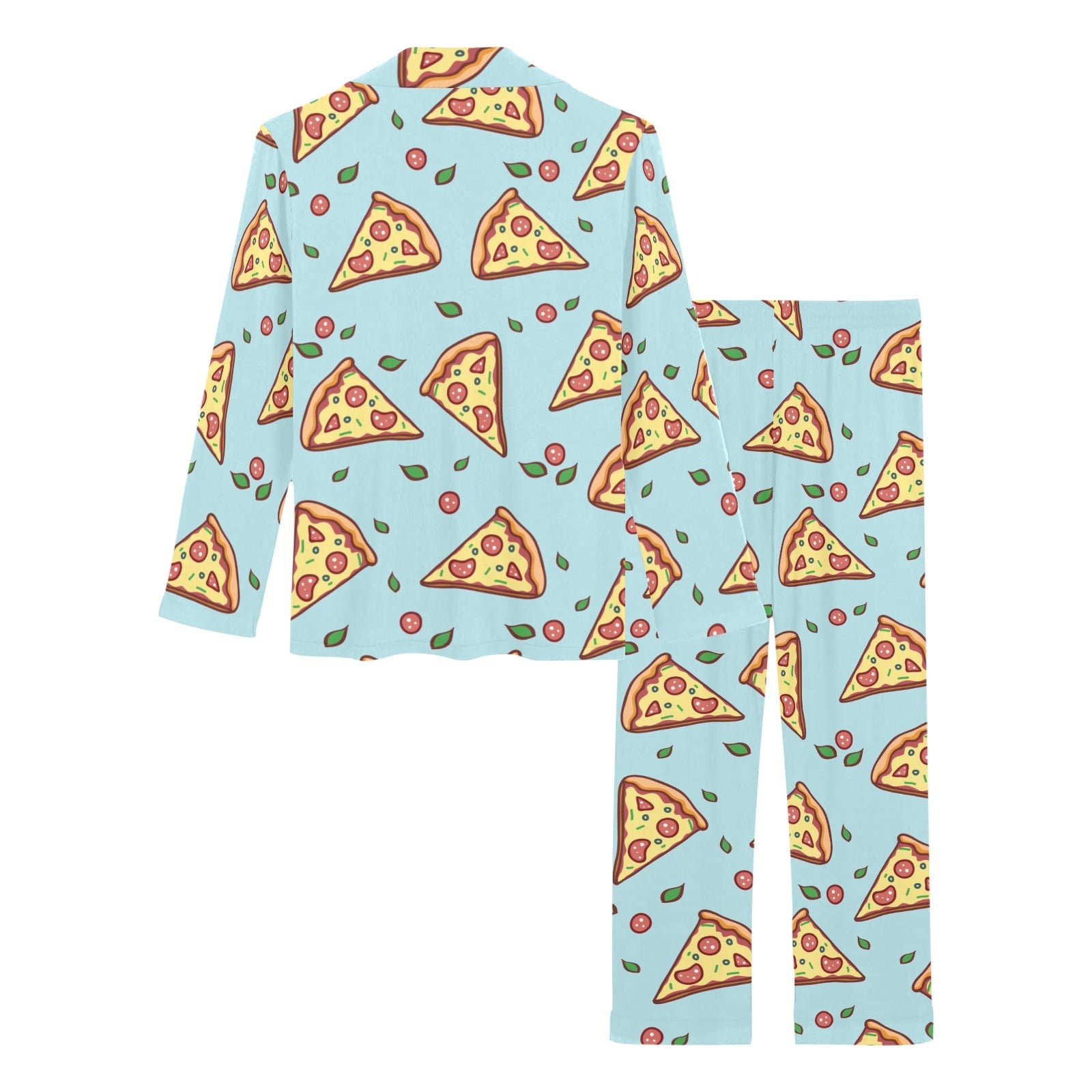 Hand drawn pizza blue background Women's Long Pajama Set