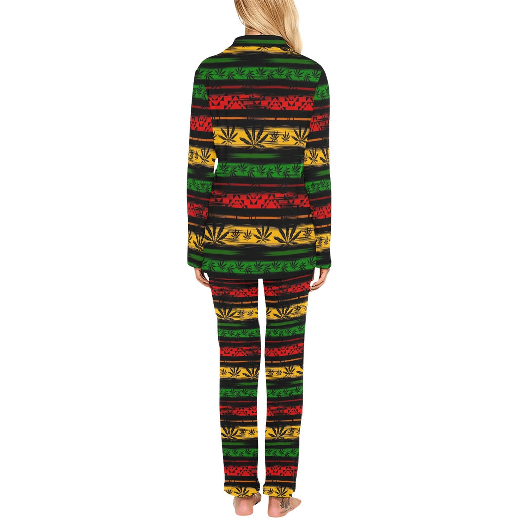 Canabis Marijuana Weed Pattern Print Design 04 Women's Long Pajama Set