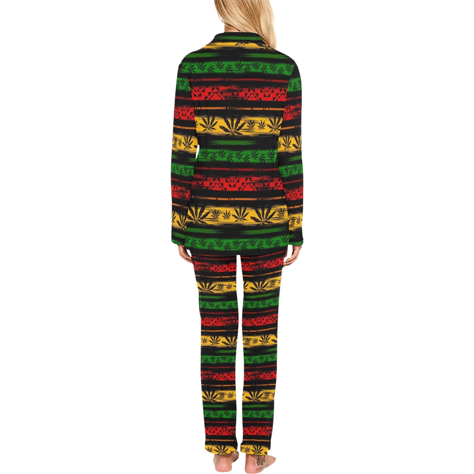 Canabis Marijuana Weed Pattern Print Design 04 Women's Long Pajama Set