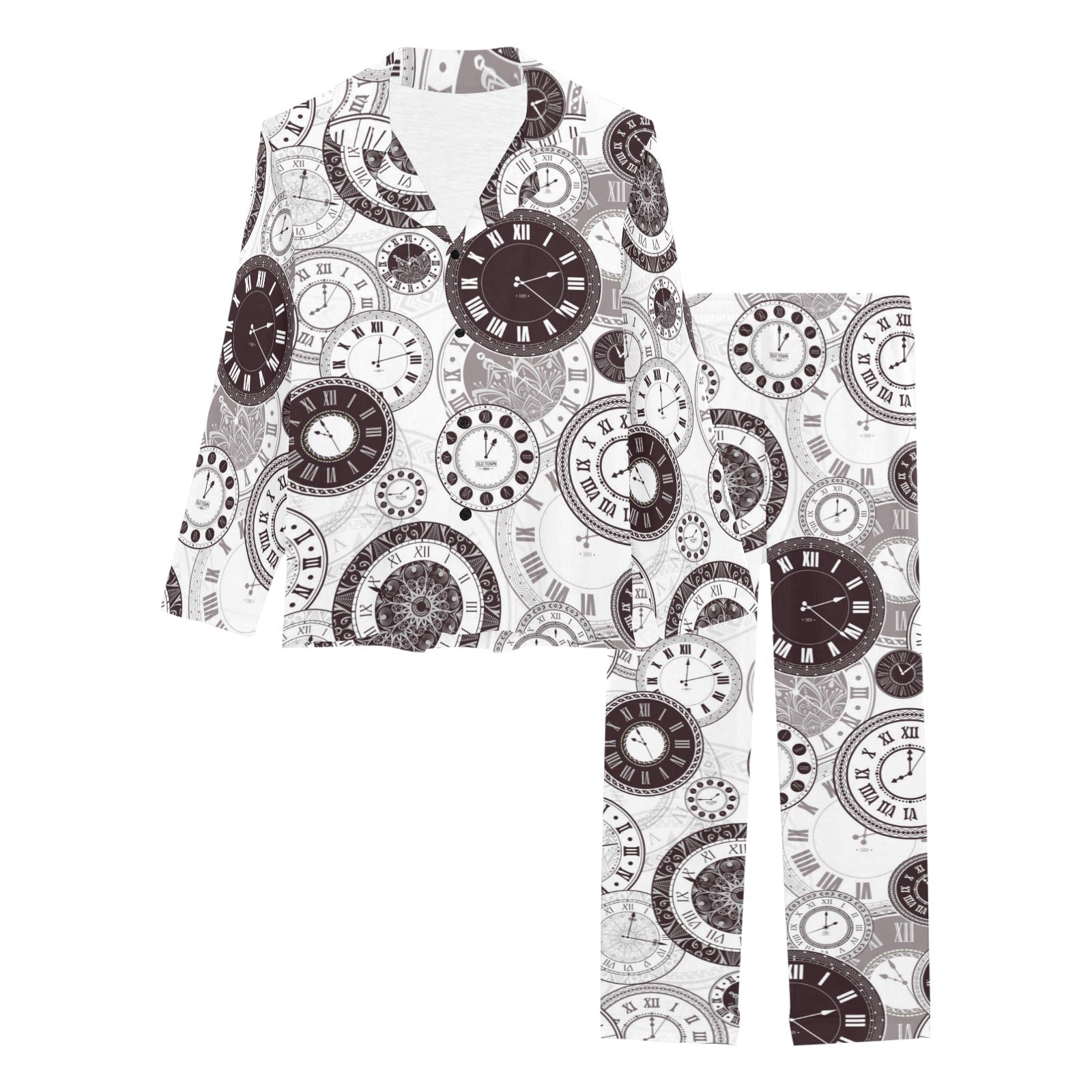 Classic vintage clock pattern Women's Long Pajama Set