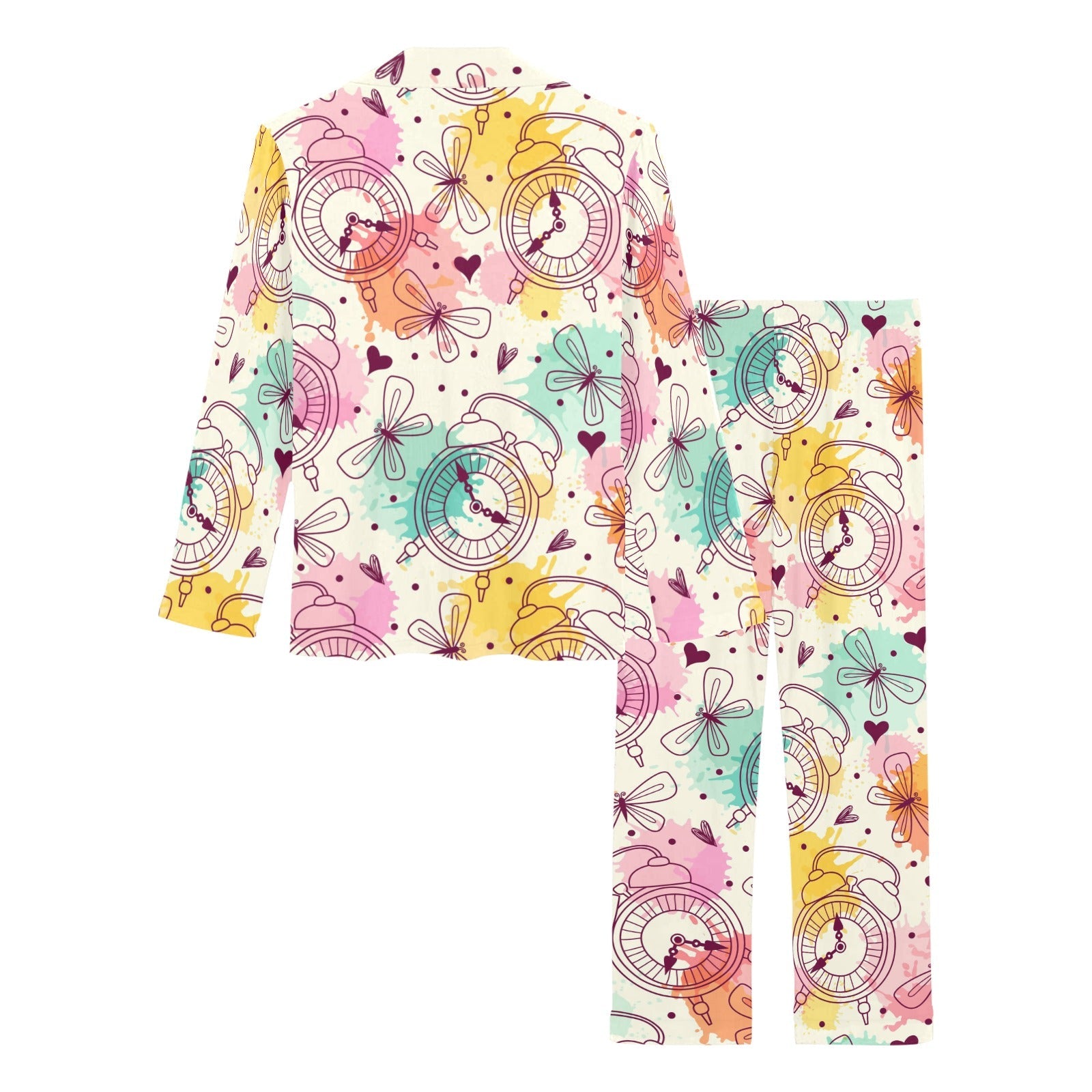 Clock butterfly pattern Women's Long Pajama Set