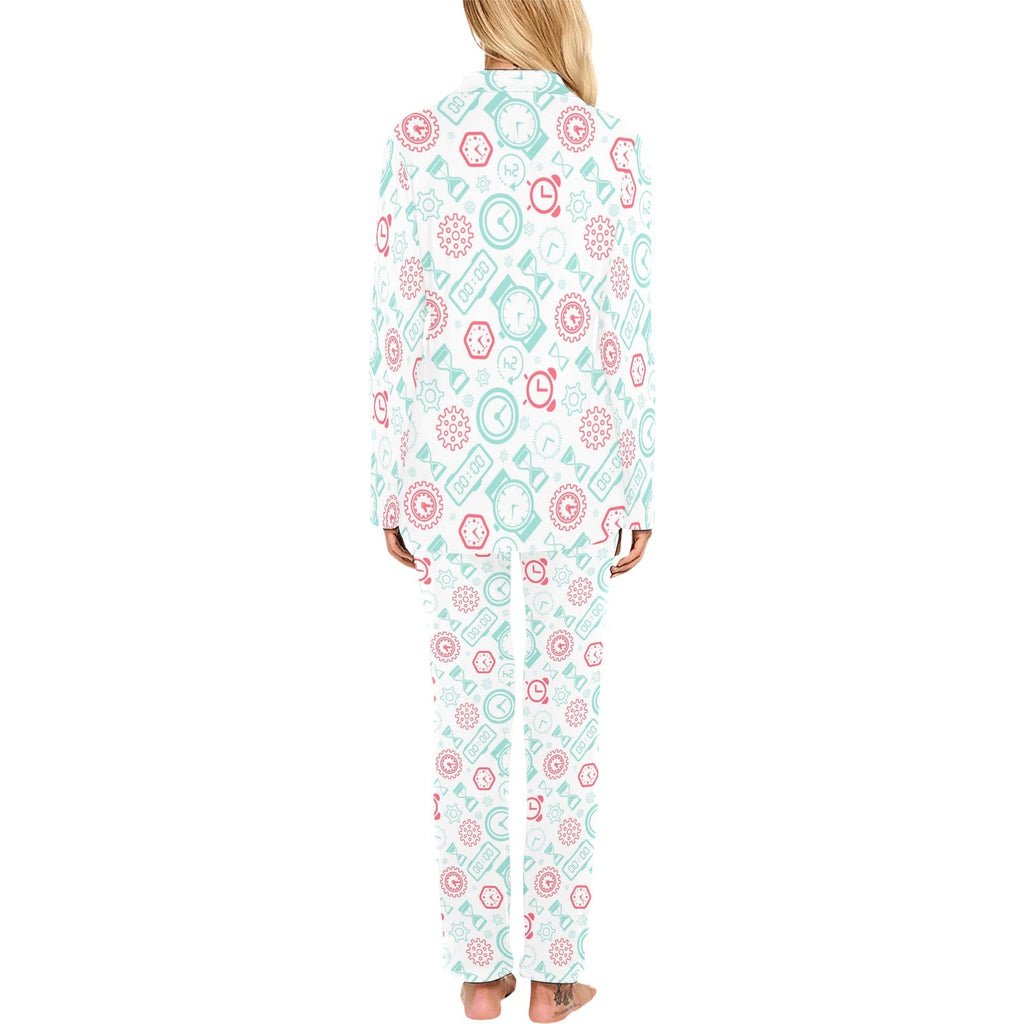 Clock time pattern blackground Women's Long Pajama Set
