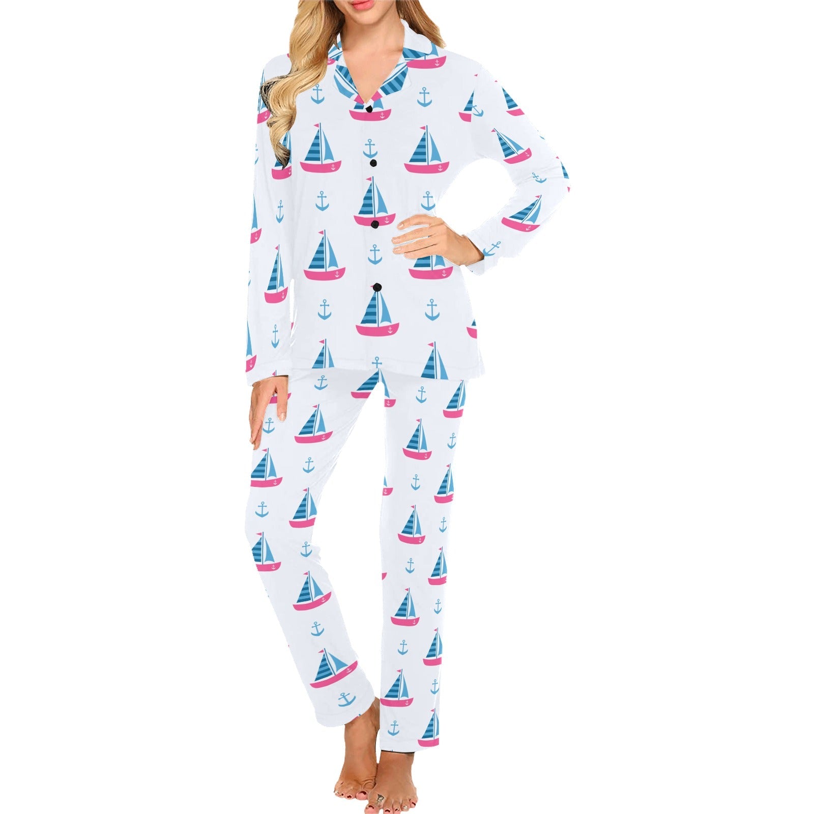 Sailboat anchor pattern Women's Long Pajama Set