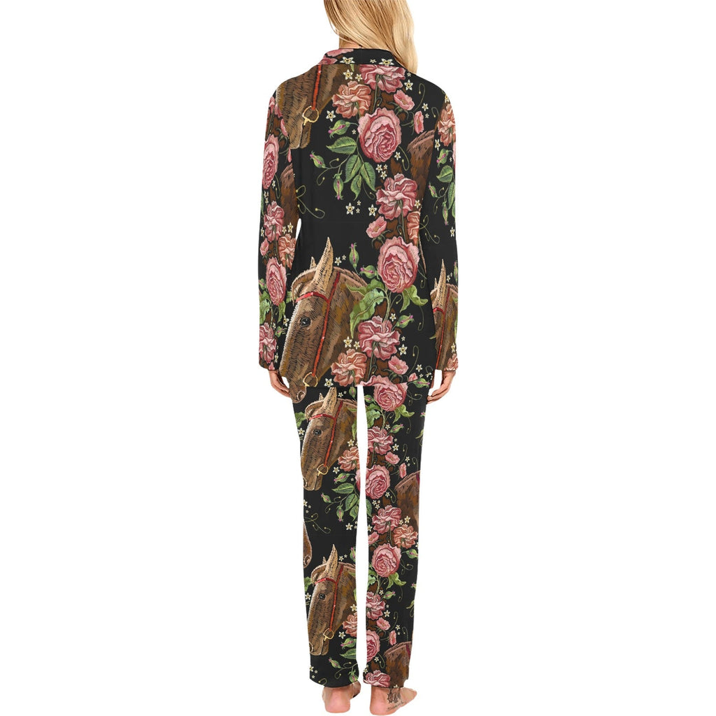 Horse head wild roses pattern Women's Long Pajama Set