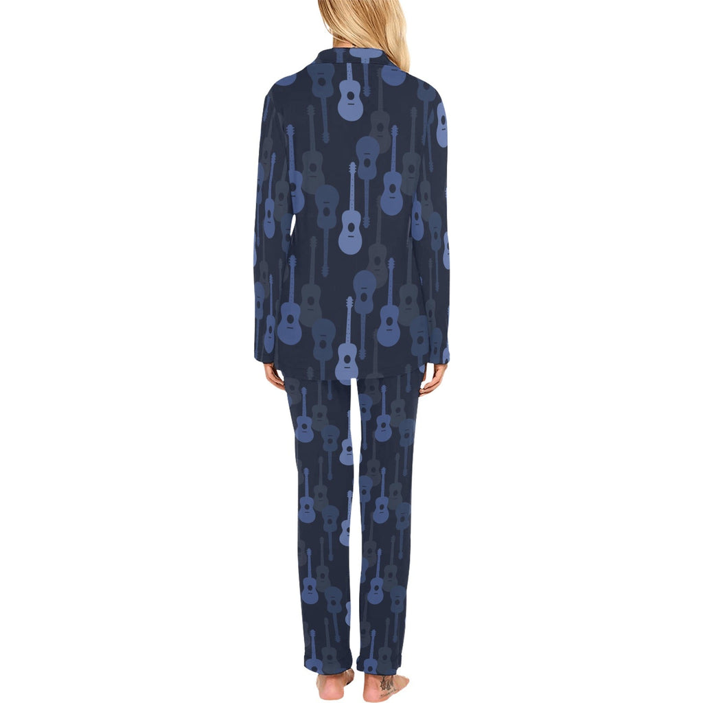 Blue Theme guitar pattern Women's Long Pajama Set