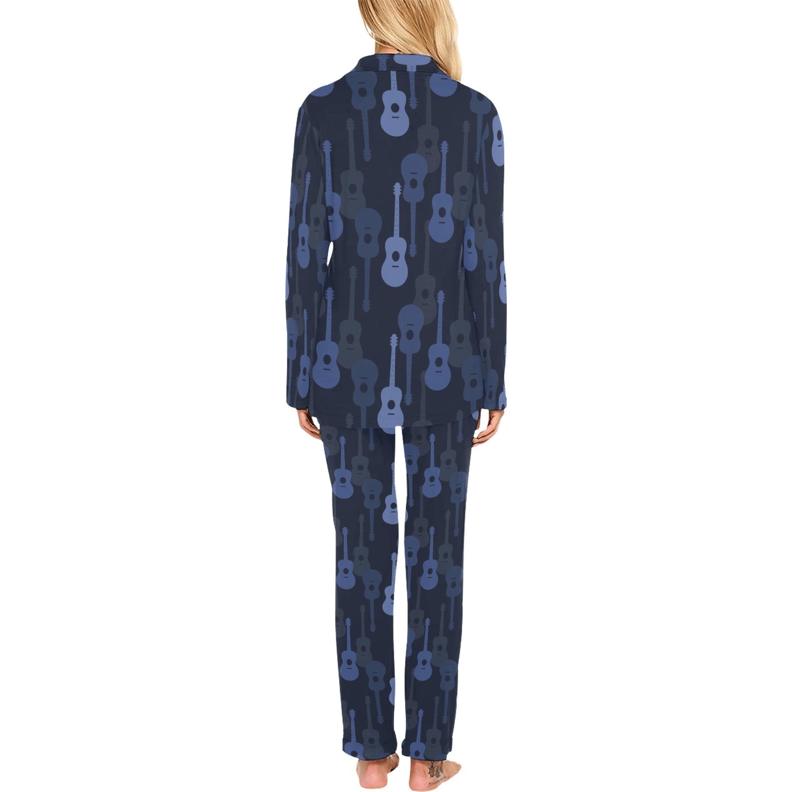 Blue Theme guitar pattern Women's Long Pajama Set