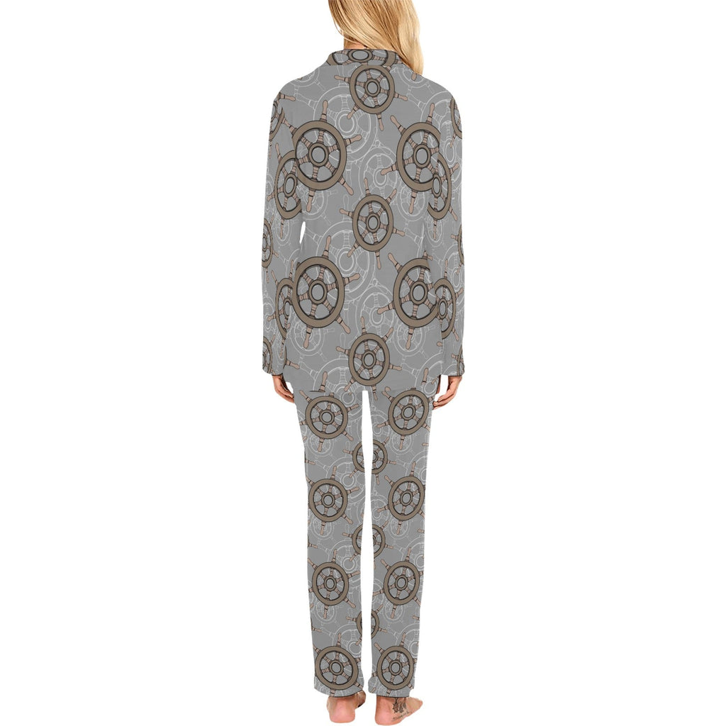 nautical wood steering wheel pattern Women's Long Pajama Set