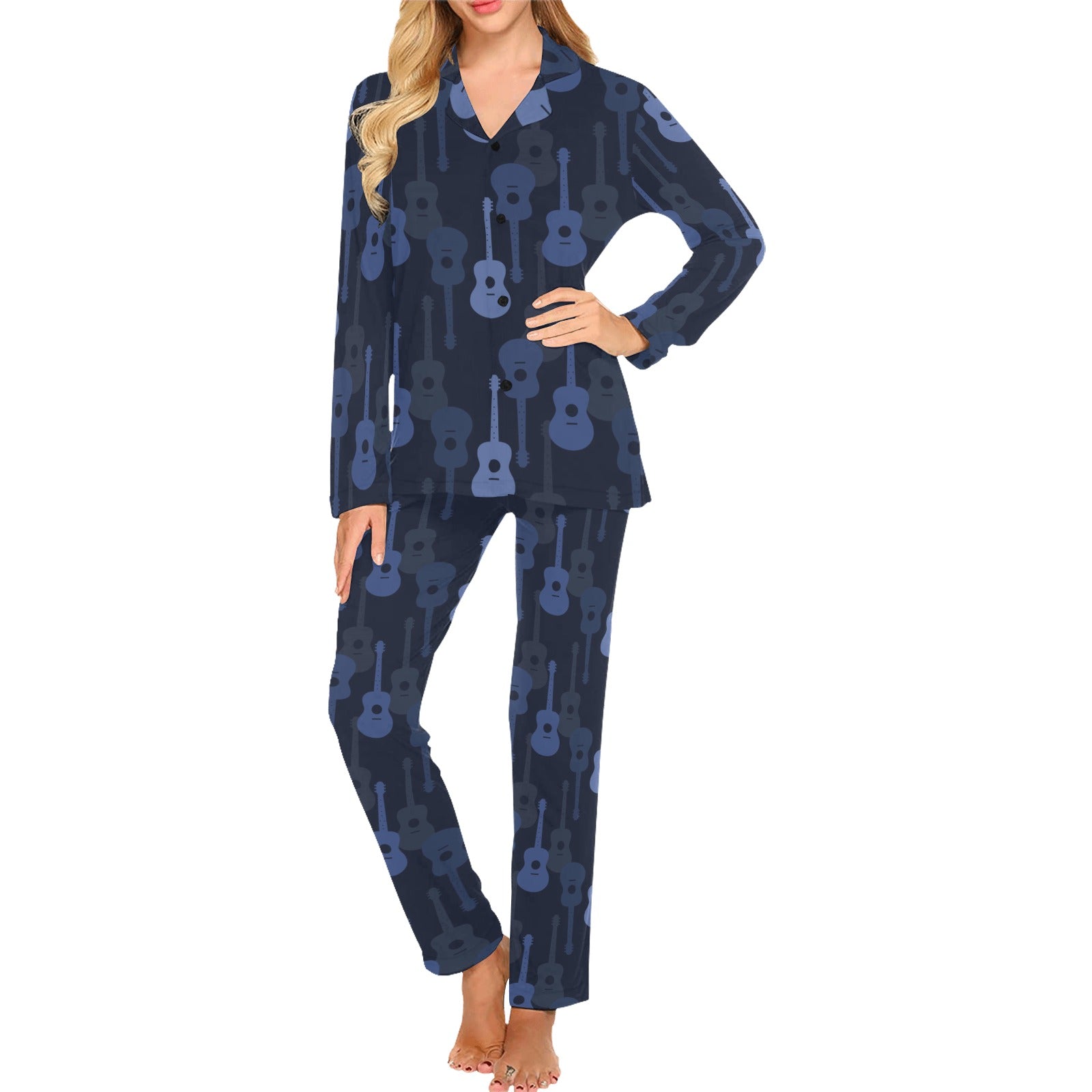 Blue Theme guitar pattern Women's Long Pajama Set
