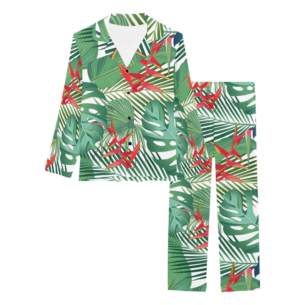 heliconia palm and monstera leaves pattern Women's Long Pajama Set