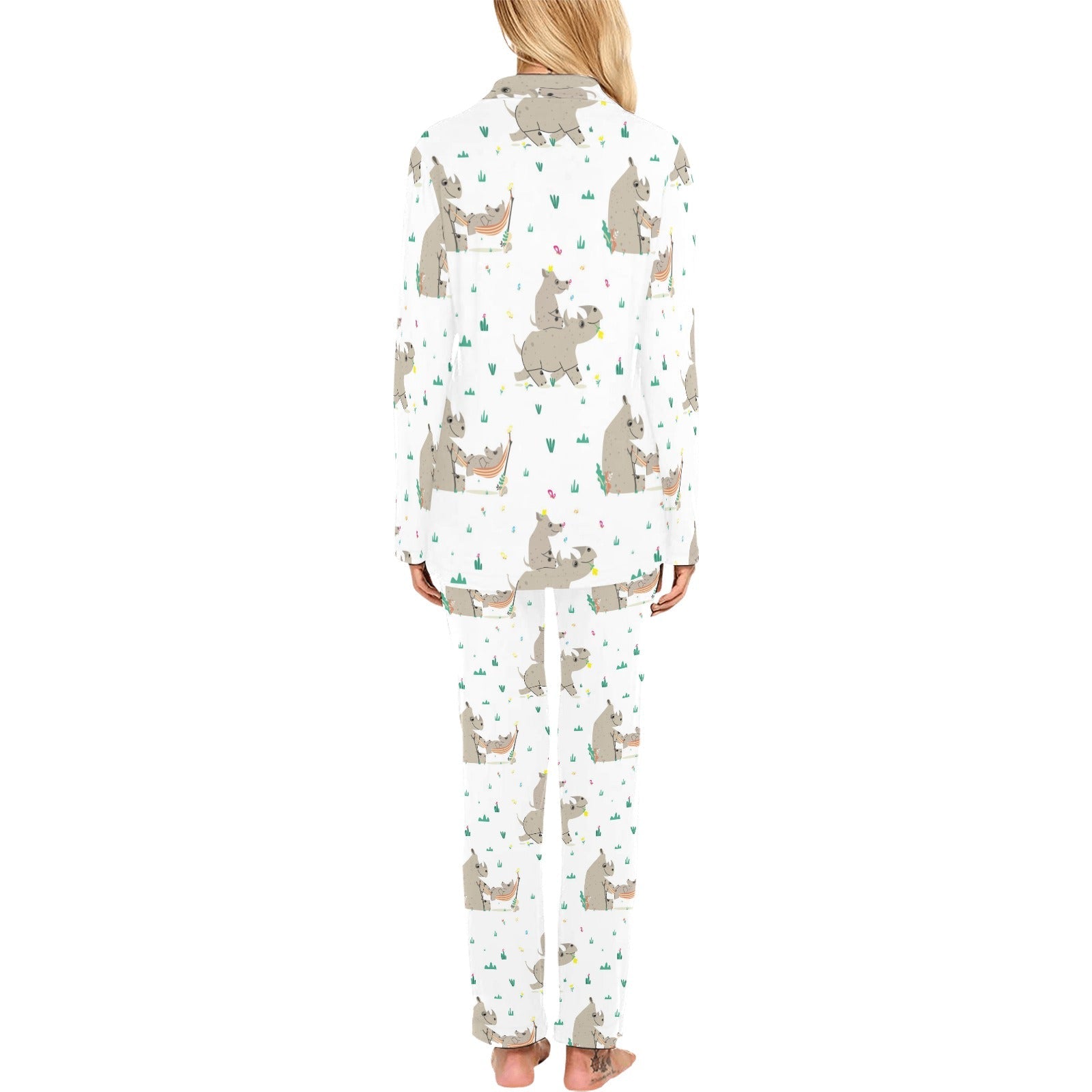 Cute Rhino pattern background Women's Long Pajama Set