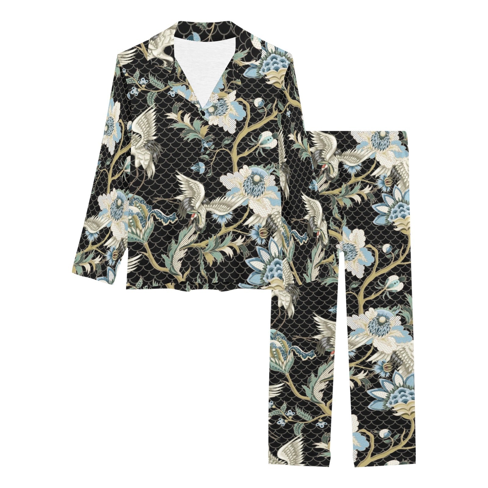 Japanese crane ornament elements Women's Long Pajama Set