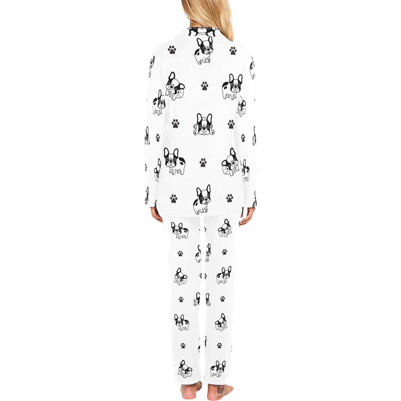 Cute french bulldog paw pattern Women's Long Pajama Set