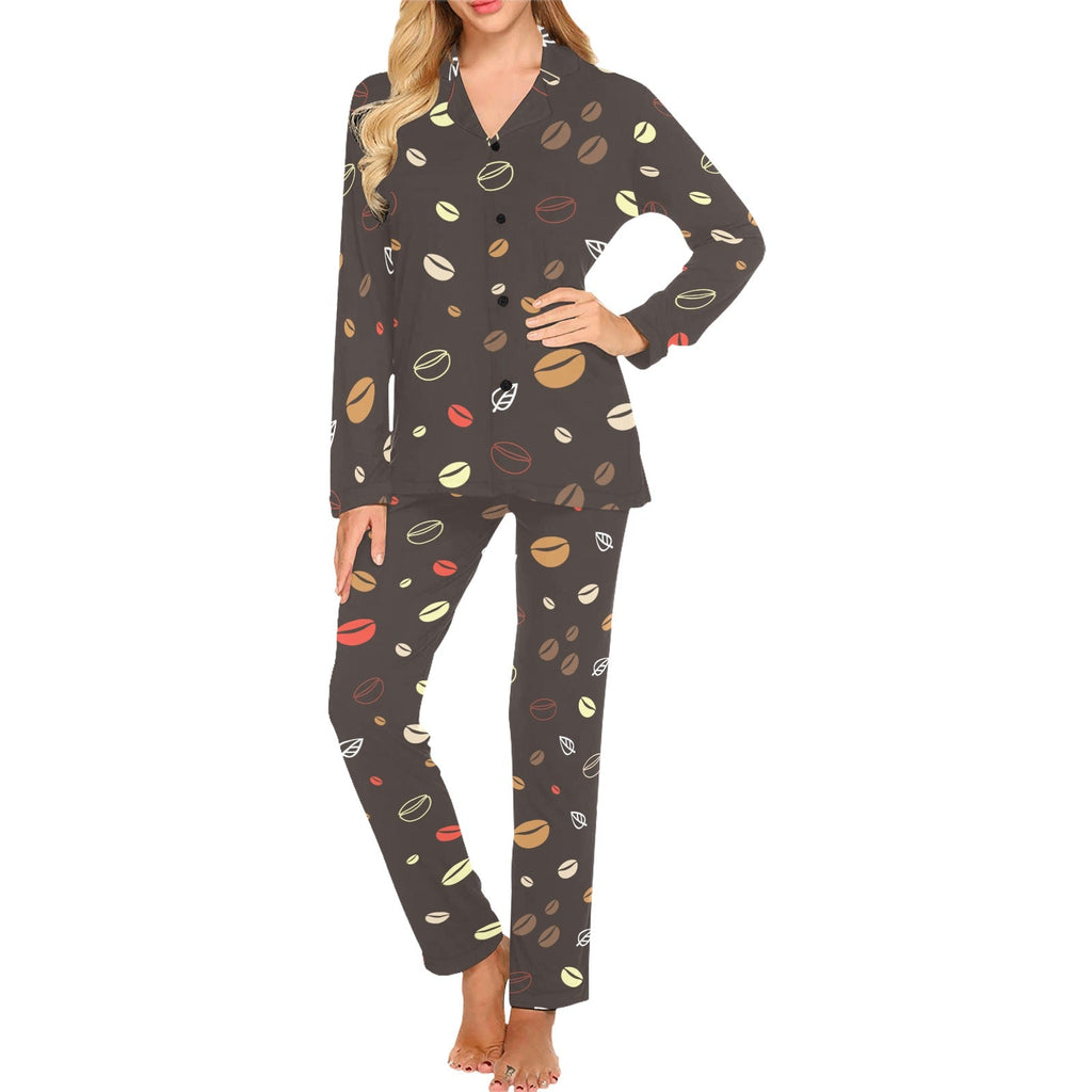 Coffee bean leave pattern Women's Long Pajama Set