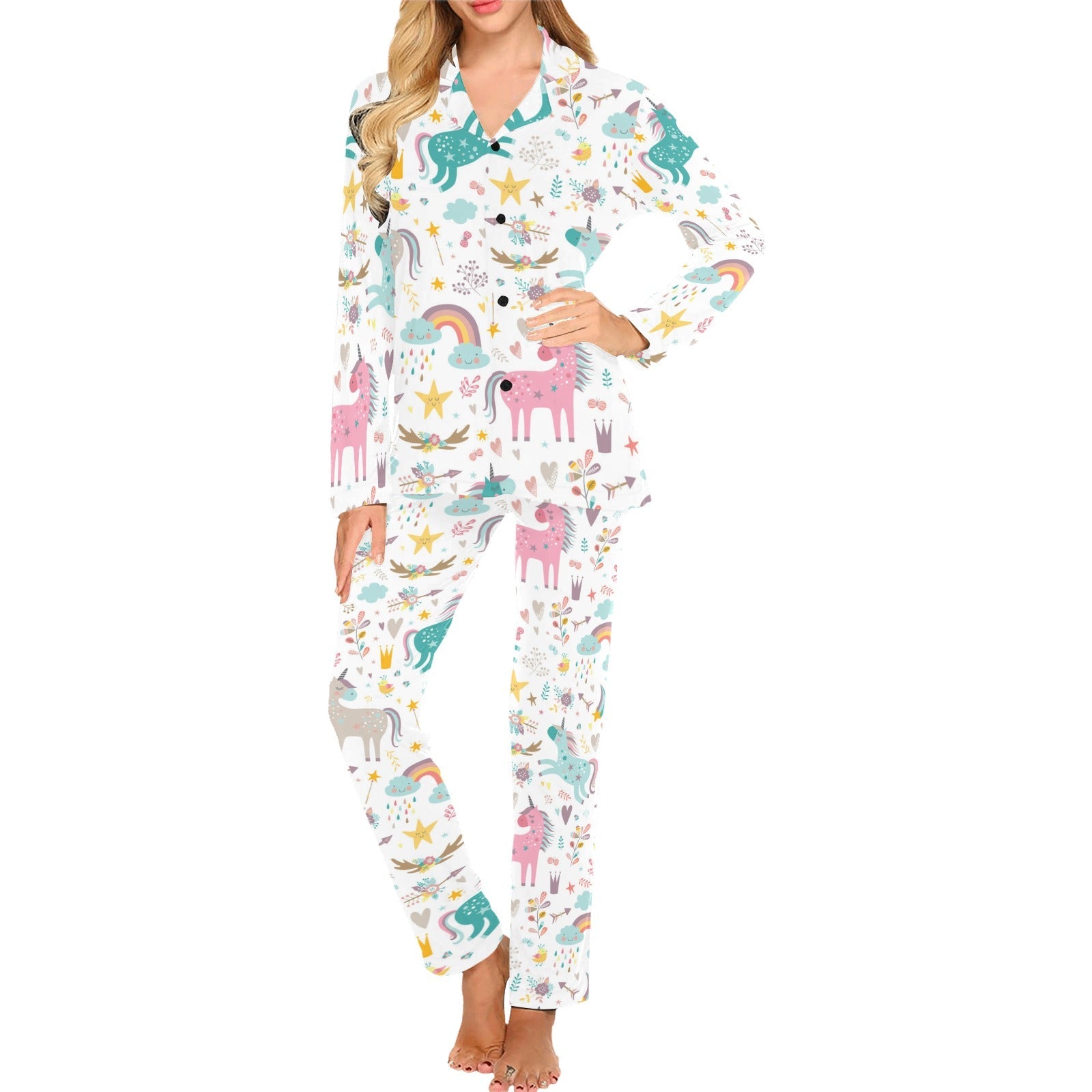 Colorful unicorn pattern Women's Long Pajama Set