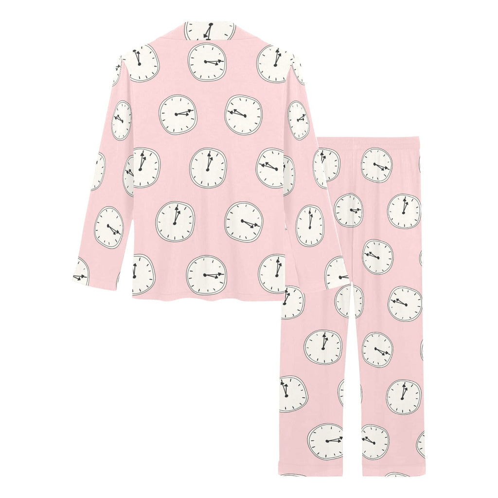 Clock pattern pink blackground Women's Long Pajama Set
