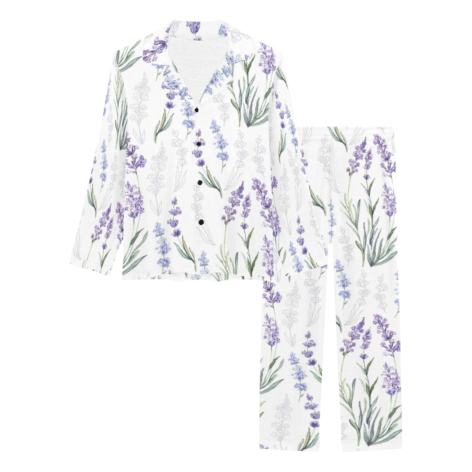 Hand painting Watercolor Lavender Women's Long Pajama Set