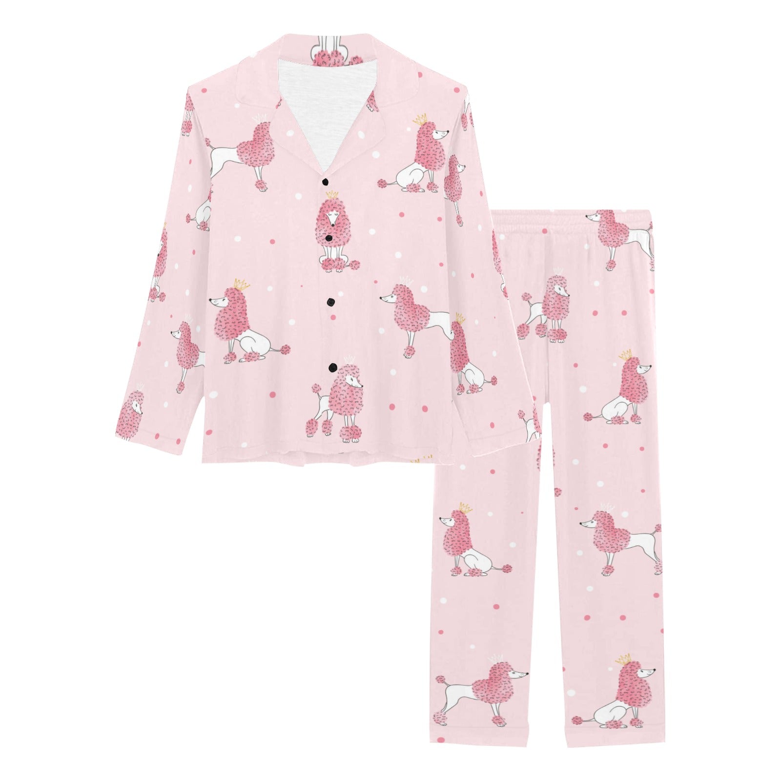 Poodle dog pink color theme Women's Long Pajama Set