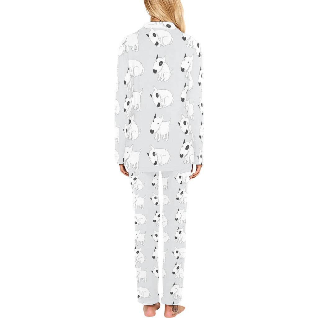 Bull Terrier Pattern Print Design 01 Women's Long Pajama Set