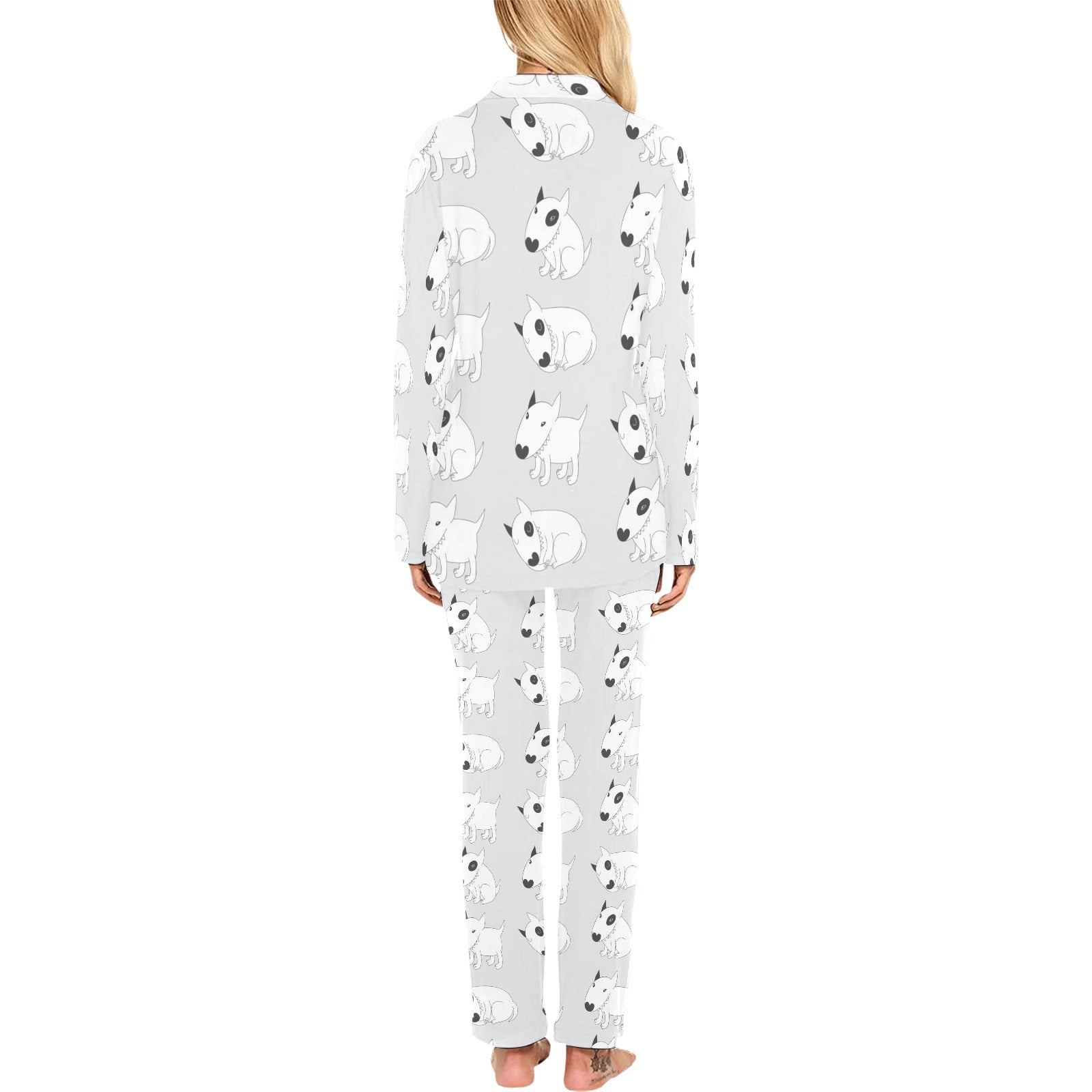 Bull Terrier Pattern Print Design 01 Women's Long Pajama Set