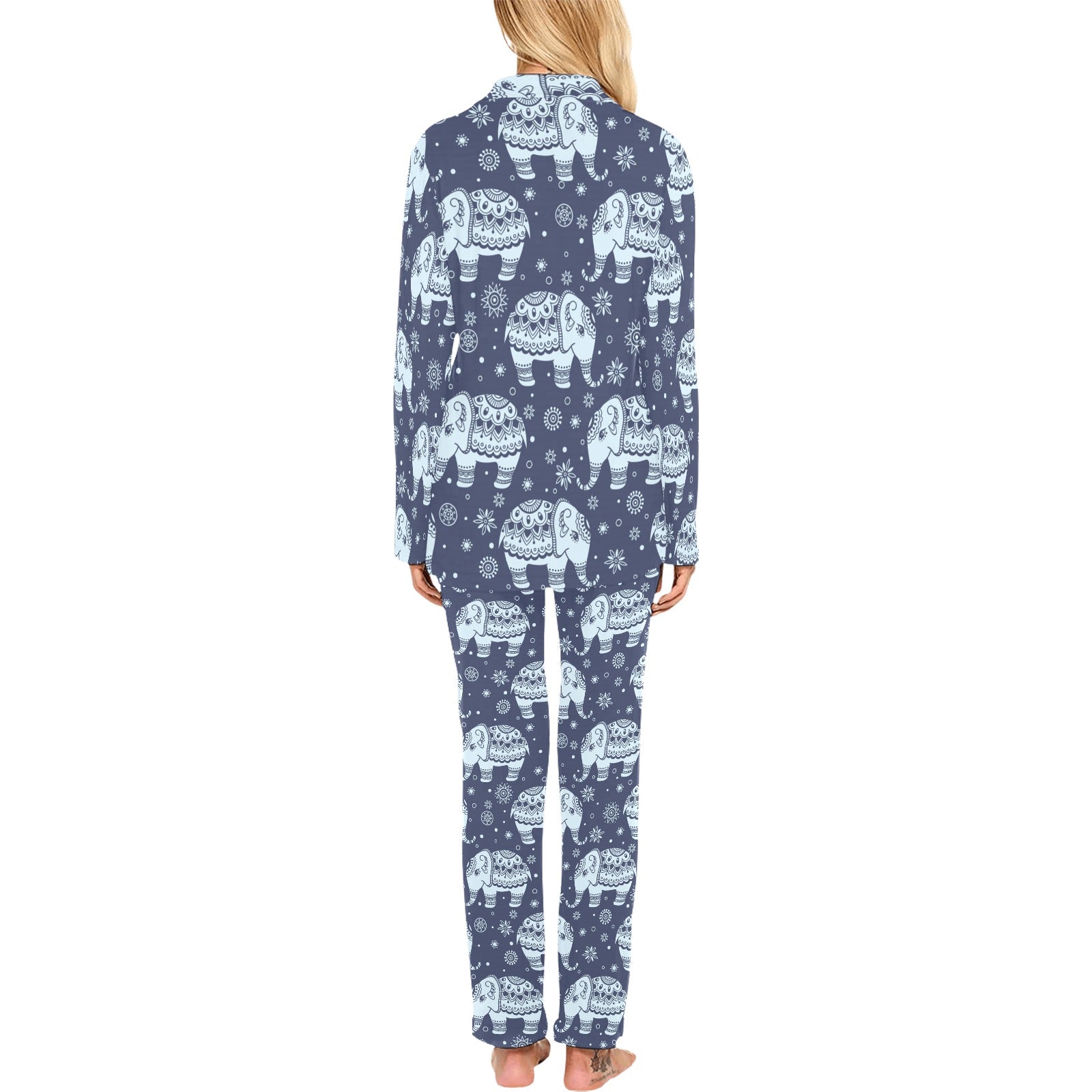 Elephant tribal design pattern Women's Long Pajama Set