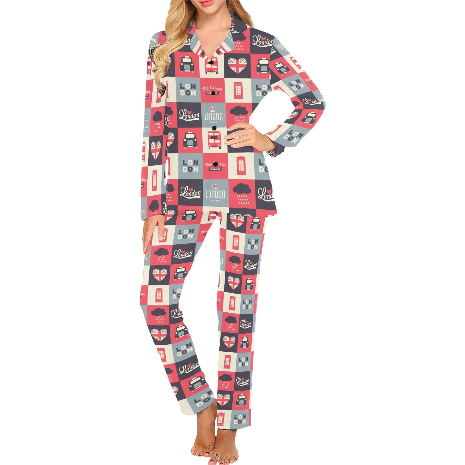 British Pattern Print Design 05 Women's Long Pajama Set