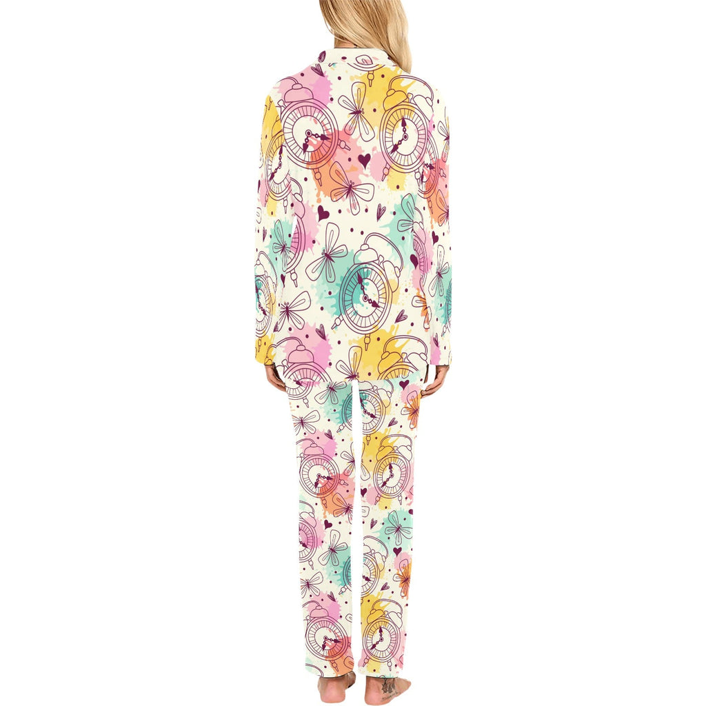 Clock butterfly pattern Women's Long Pajama Set