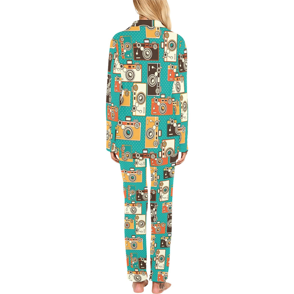 Camera Pattern Print Design 03 Women's Long Pajama Set