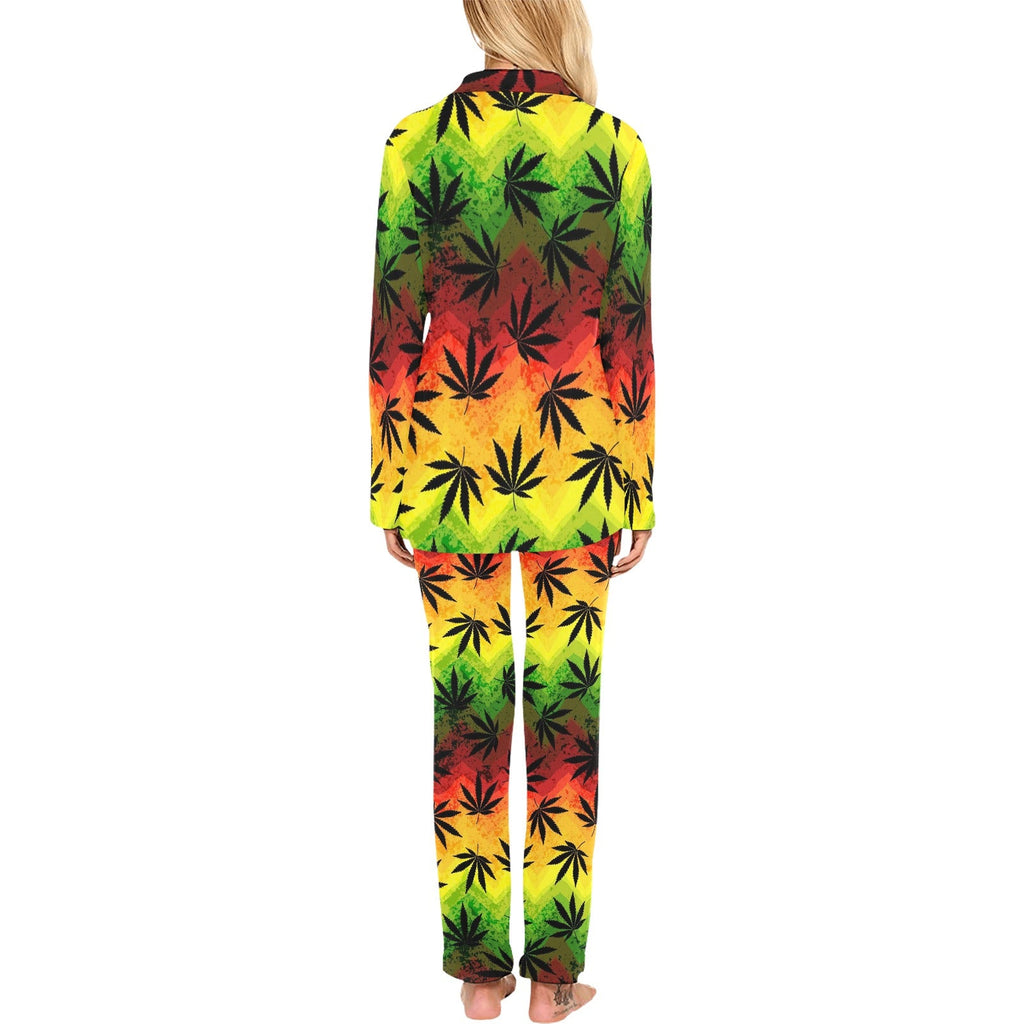 Canabis Marijuana Weed Pattern Print Design 03 Women's Long Pajama Set